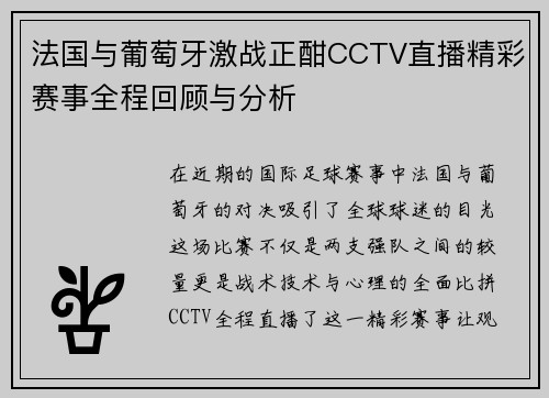 法国与葡萄牙激战正酣CCTV直播精彩赛事全程回顾与分析
